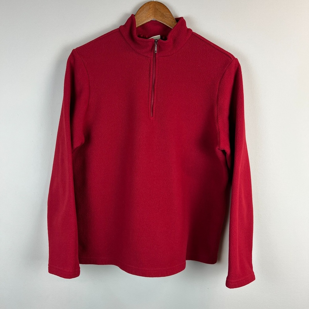 L.L. Bean Fleece 1/4 Zip Pullover Sweatshirt Womens Large Red Classic Comfy Cozy